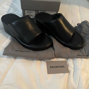 Balenciaga Leather Rise Wedge Sandals - NIB